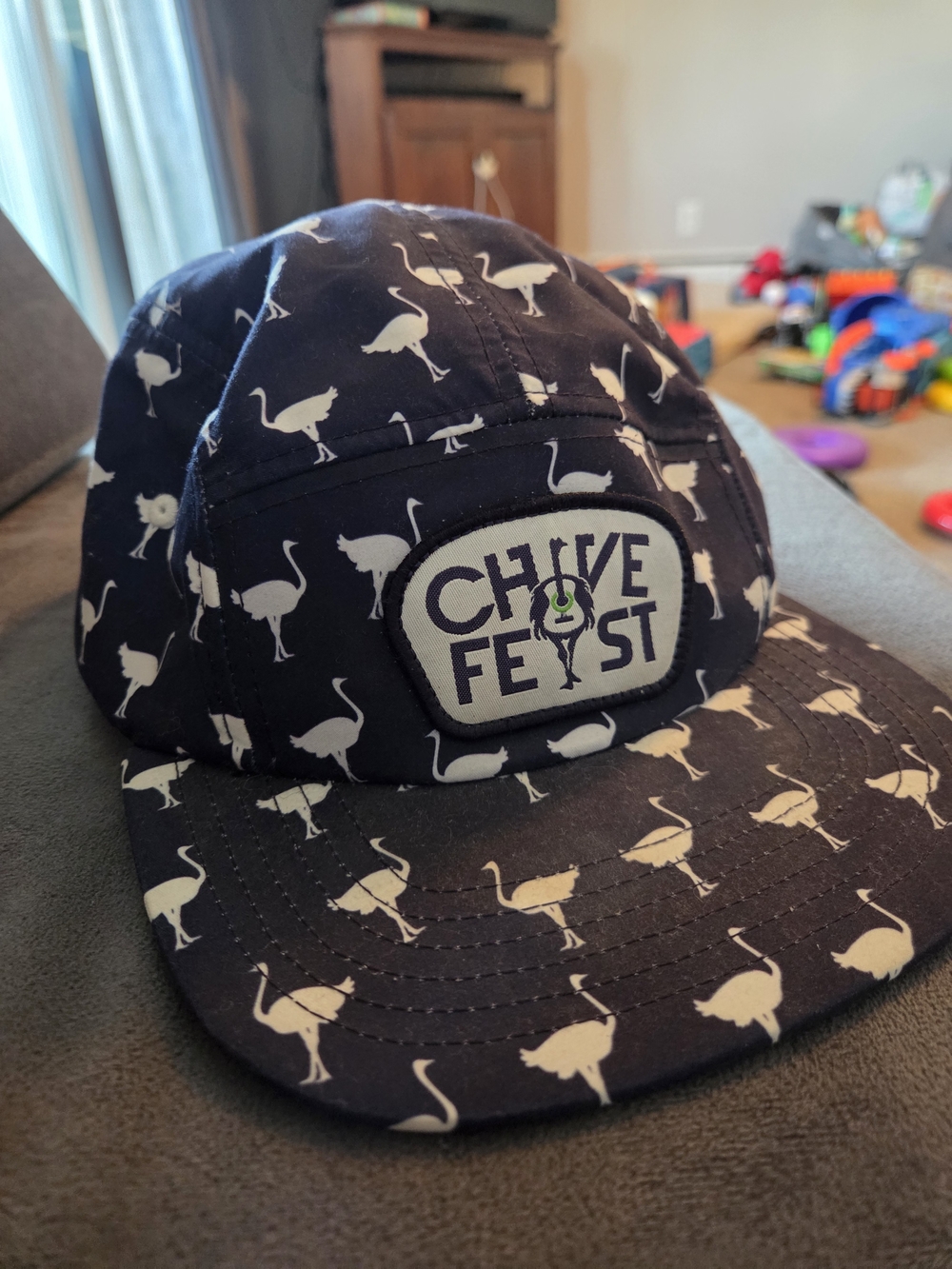 Navy Ostrich Print Cap